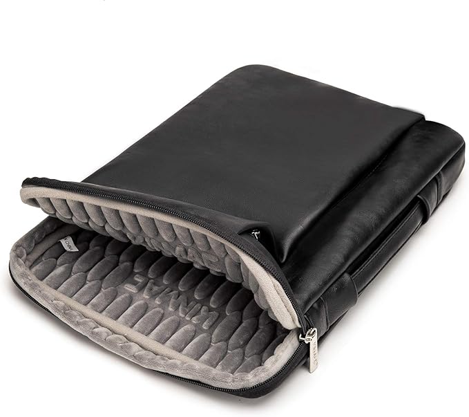 Kinmac 360 Degree Protective Laptop Sleeve Case Bag with Handle for MacBook Air 15 inch and 15 inch-15.6 inch HP Lenovo Dell ASUS Acer Notebook Computer (Black PU)