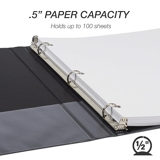 Samsill Economy 0.5 Inch 3 Ring Binder Bulk Pallet, Round Ring Binder, Customizable Clear View Cover, Black, Pallet of 768 Binders in 32 Cartons