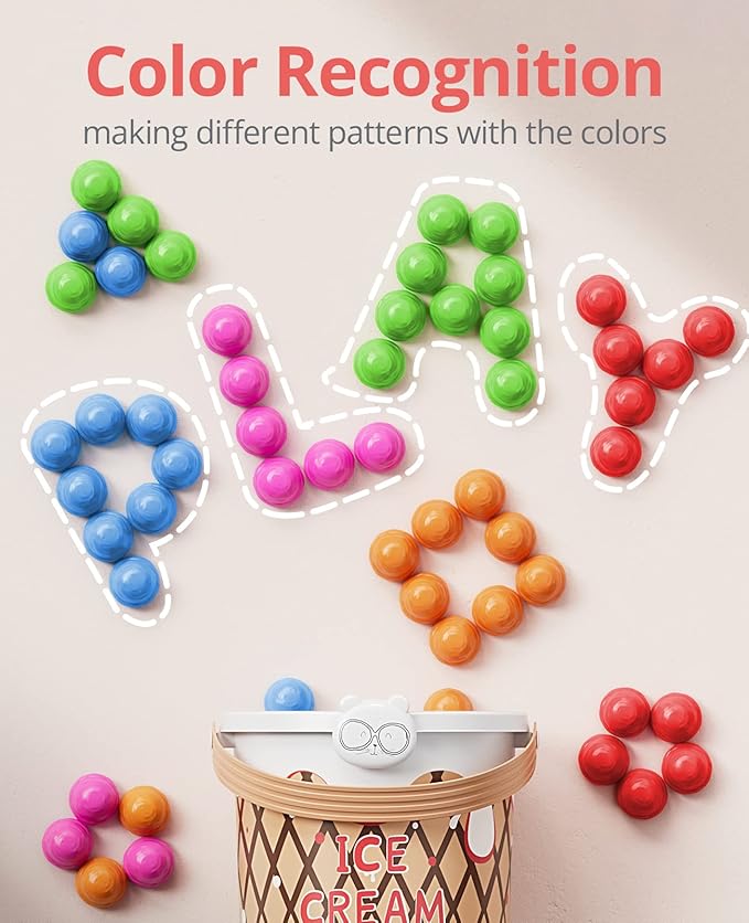 JoyCat Ice Cream Preschool Learning Activities Counting and Color Sorting Set Stacking Toys for Kids 3-5, Educational Fine Motor Skills Toys, 65PCS Math Manipulatives