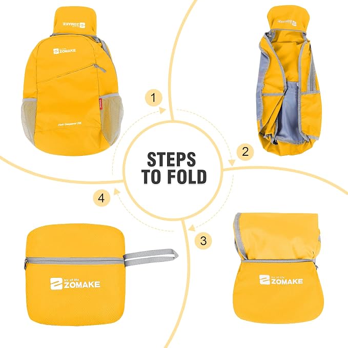 ZOMAKE Lightweight Packable Backpack 20L, Foldable Small Daypack for Hiking | Water Resistant Backpacks Day Bag for Travel Outdoor Camping Sport, Everyday Carry, Multi Compartment Storage(Yellow)