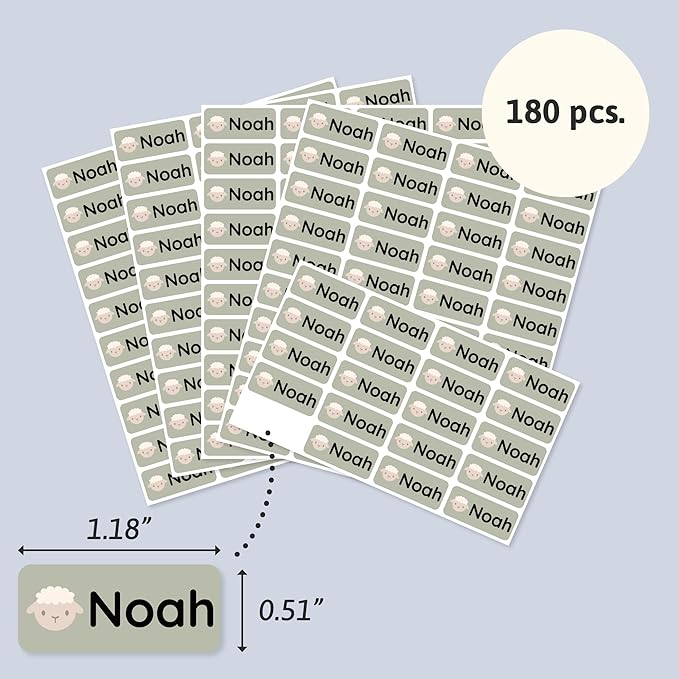 Personalized Name Labels for Kids (180) – Custom Waterproof & Durable Stickers for Clothing, Daycare, Office & School Supplies - Babyanimals