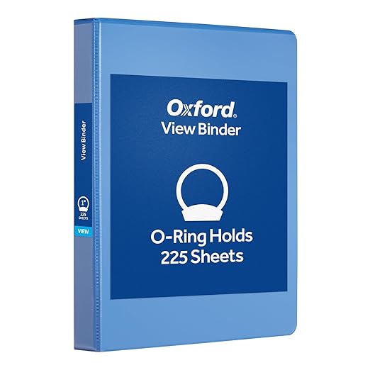 Oxford 1 Inch Binder, Durable 3 Ring 1 Inch with View Cover, XtraLife Hinge, Non-Stick PVC-Free, Blue, 225-Sheet Capacity, Single Binder (1017670)