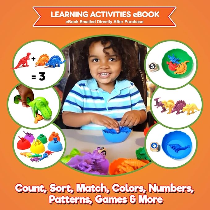 Jumbo Sorting & Counting Dinosaurs Matching Game - Educational Dinosaur Toys for 3 4 5 Year Olds with 54 Math Manipulatives, Dino Grabber, Toddler Games Dice, Toy Storage & Kids Activities eBook
