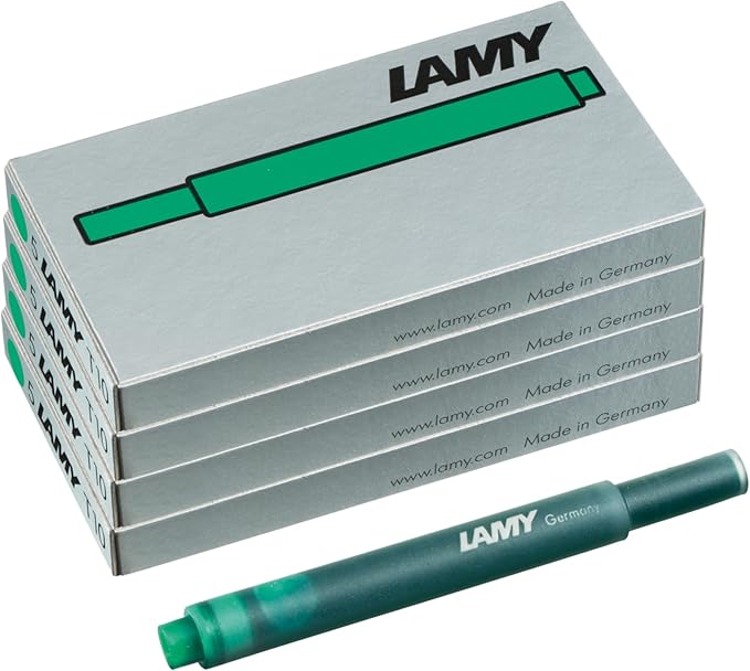 LAMY T10 Set of 4 Ink cartridges with Large Ink Capacity - Suitable for All Lamy Fountain Pen Models - Contents 1.25 ml per Cartridge - 5 Pieces per Pack - Ink Color Green
