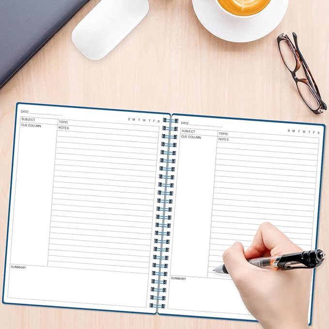 Yaridar A4 Cornell Notes Notebook - College Spiral Cornell Notebooks for Note Taking, Subject Ruled Steno Pads for Office/School/College/Home, 8.5" x 11", Blue
