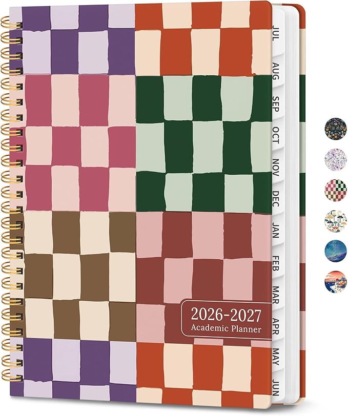 Planner 2026-2027, Academic Planner Weekly and Monthly, Jul 2026 - Jun 2027, Spiral Bound School Planning Tool with Tabs and Pocket, Perfect for Students & Teacher, 8.5" x 11", Checkered