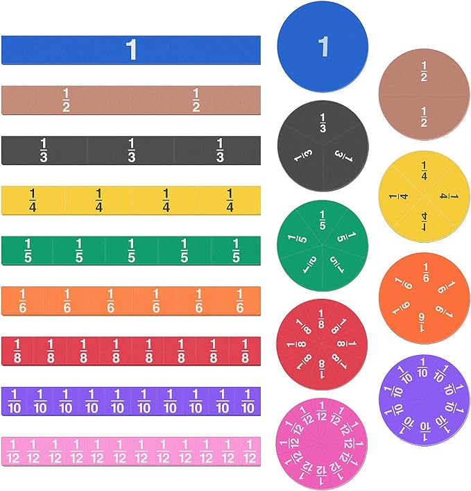 Meetory 102 Pcs Magnetic Fraction Tiles & Fraction Circles, Math Manipulatives for Teacher Learning Educational Resources Early Math Skills