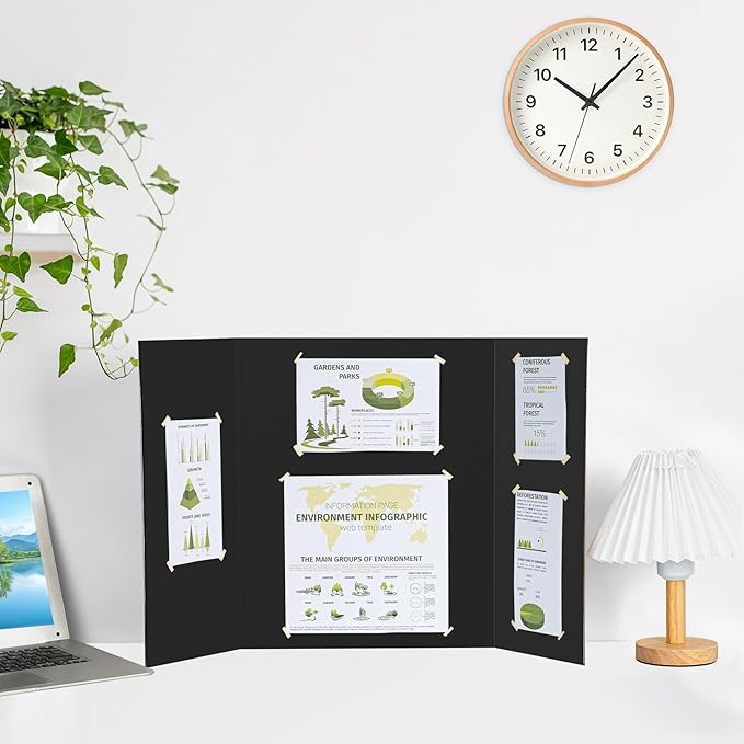HAUTOCO 6 Pack Trifold Poster Board 26'' x 15.74'' Medium Tri Fold Project Boards Black Corrugated Presentation Cardboard for Science Fairs, School Projects, Event Displays, Business