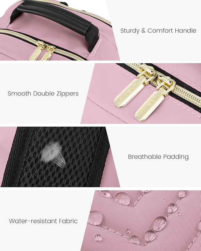 LOVEVOOK Laptop Backpack Purse for Women, Work Travel Computer Bags, College School Backpack for Student Girl, Quilted Casual Daypack with USB Port, Fit 15.6 Inch Laptop, Light Pink