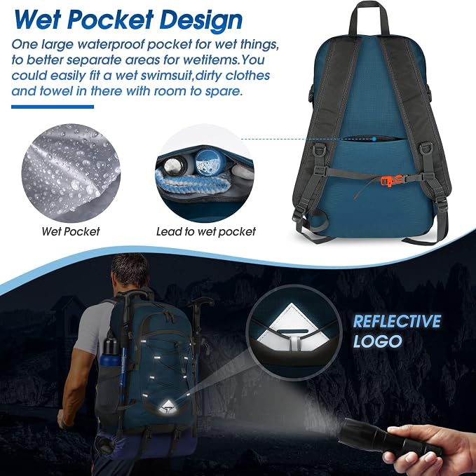 IGOLUMON Hiking Backpack 40L Packable Lightweight Camping Daypack Men Women | Multi-compartment storage Water-resistant Foldable Nylon Material Hiking Day pack for Camping Cycling Outdoor
