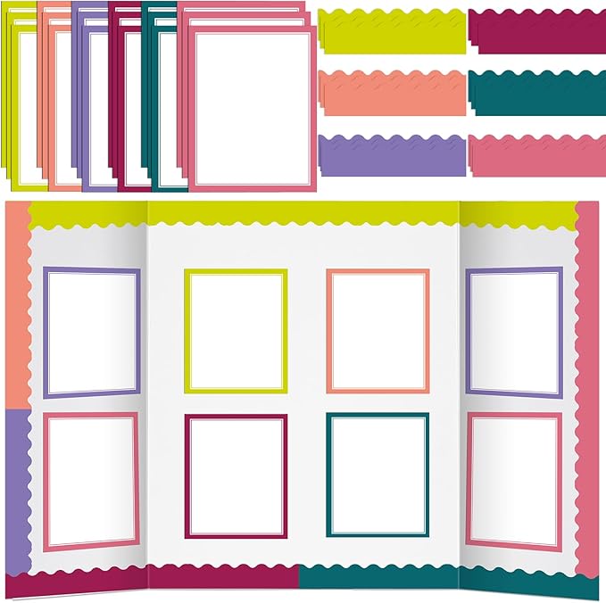 90 Pcs Science Fair Board Supplies Include 72 Trim Scalloped Bulletin Borders 18 Presentation Board Subtitles for Classroom Office Display(Boho)
