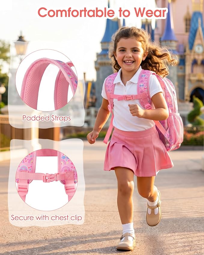 Soimeat Clear Backpack for Girls - Large Kids Clear Bookbag - Fabric & PVC Transparent Backpacks for Elementary School, Pink Rainbow