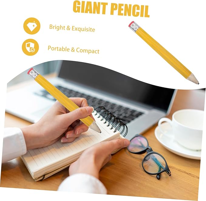 ERINGOGO Giant Wooden Pencil Jumbo Prop for Writing Drawing Comfortable Grip for Parties School Activities
