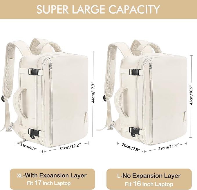 Beraliy Travel Backpack Airline Approved, Carry on Backpack, 16 Laptop Backpack, Waterproof Weekender Bag, Casual Daypack, Hiking Backpack, Beige | 16 Inch Laptop Waterproof Hiking Backpack, Casual Outdoor Daypack Bag for College Weenkender Business, B...