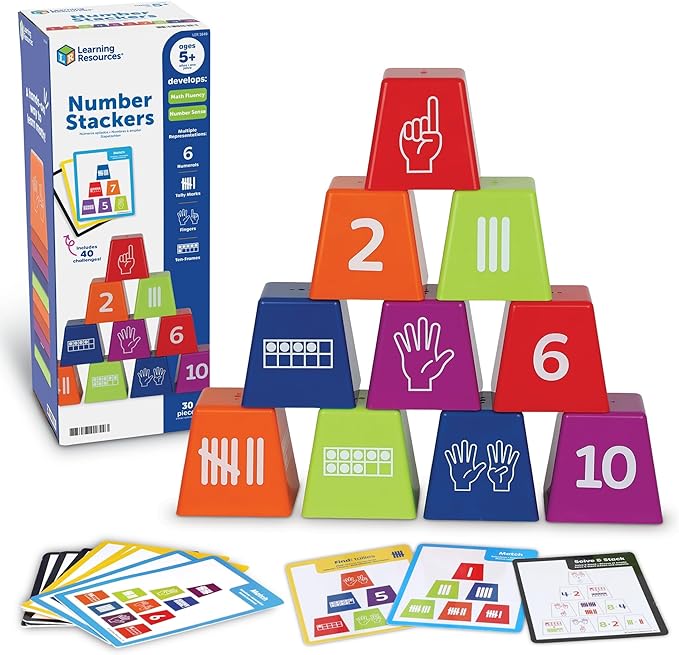 Learning Resources Number Stackers - Math Manipulatives, Addition and Subtraction Flash Cards, Counting Activities, Montessori, Fine Motor Skills, Problem Solving, Classroom Must Haves, Gifts for Kids