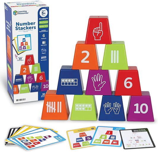 Learning Resources Number Stackers - Math Manipulatives, Addition and Subtraction Flash Cards, Counting Activities, Montessori, Fine Motor Skills, Problem Solving, Classroom Must Haves, Gifts for Kids