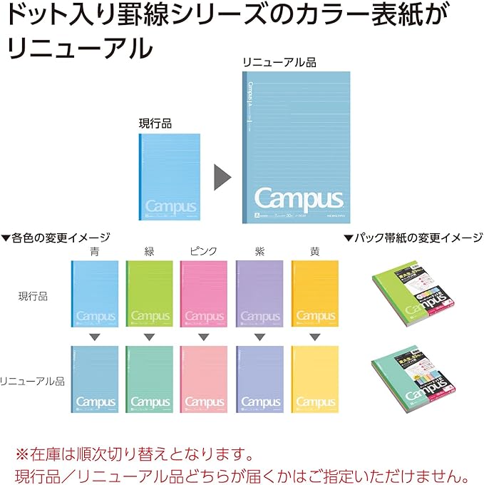 KOKUYO Campus Notebook, A 7mm(0.28in) Dot Ruled, Semi-B5, 30 Sheets, Pack of 5, 5 Colors (NO-3CATNX5)