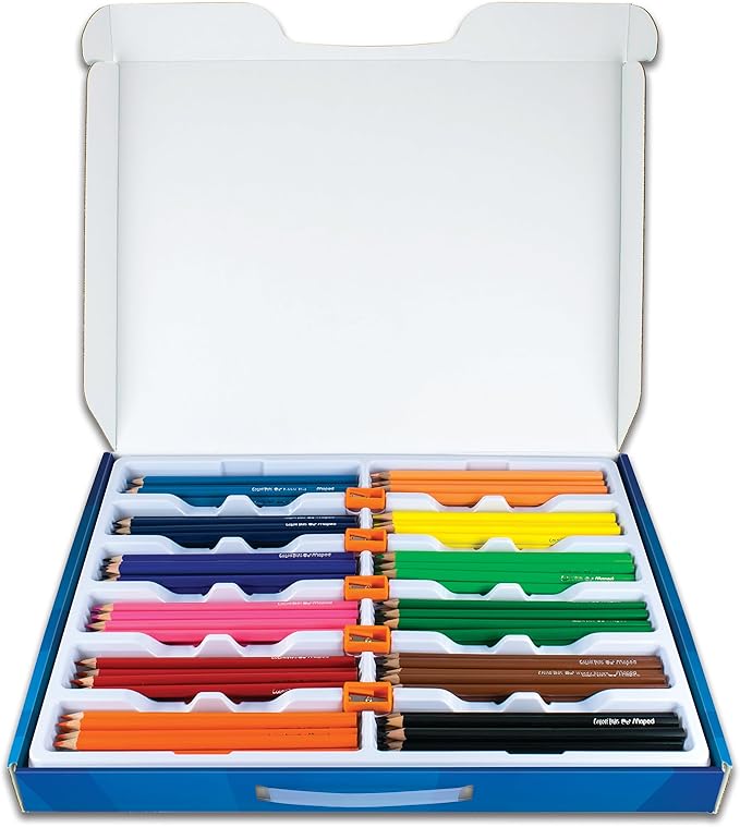 Maped - Color'Peps Triangular Colored Pencils School Pack 240 Pack + 5 FREE Pencil Sharpeners - Creating Vibrant Art - Vibrant Color Variety