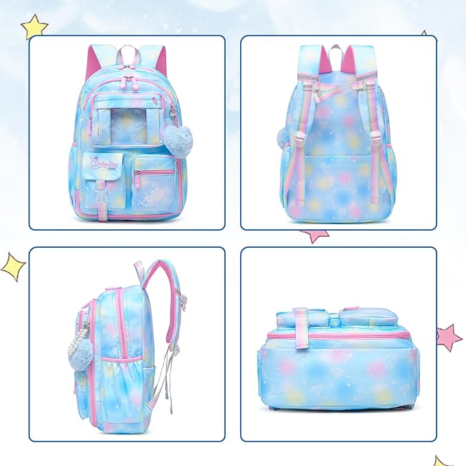 Alrisg Girls Backpack for Kids Elementary Middle School Cute Student Bookbag School Bag Blue