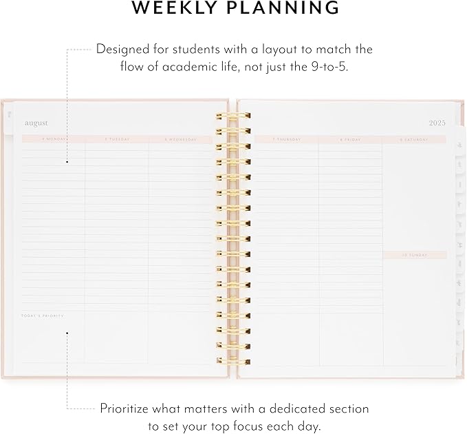 Sugar Paper 2025-2026 Signature Spiral Student Planner, Weekly and Monthly, August 2025 to July 2026, School, College & Student Planner, 12 Month, 7.5" x 9.25", Blush