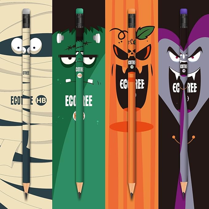 ECOTREE Halloween Party Favors, Pre-sharpened Halloween Pencils #2 for Kids, Halloween Gifts, 48 Count