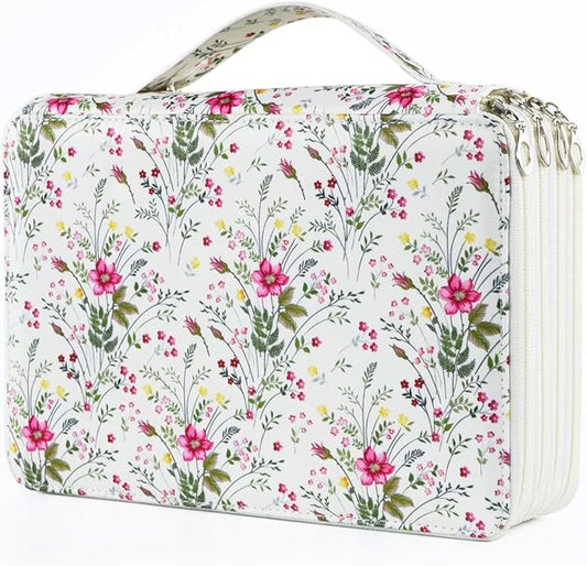 YOUNGCOL 200 Slots Colored Pencil Case Color Pencil Organizer Storage Large Capacity Pencil Case (White + Floral)
