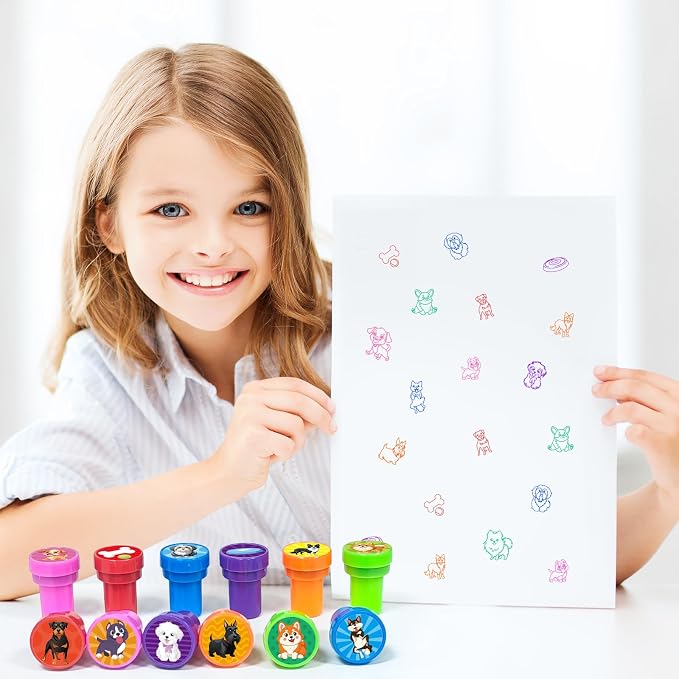 Cinrobiye 24 Pcs Dog Stampers Party Favor Set, Cute Puppy Stamps for Kids Birthday Party, Classroom Rewards, Carnival Prizes, Goody Bag Fillers, Dog Lover Party Supplies
