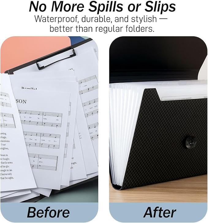 Expanding File Folder with Tabs – 13-Pocket Accordion Document Organizer with Elastic Closure, A4 & Letter Size Waterproof Paper Holder for Home, School & Office
