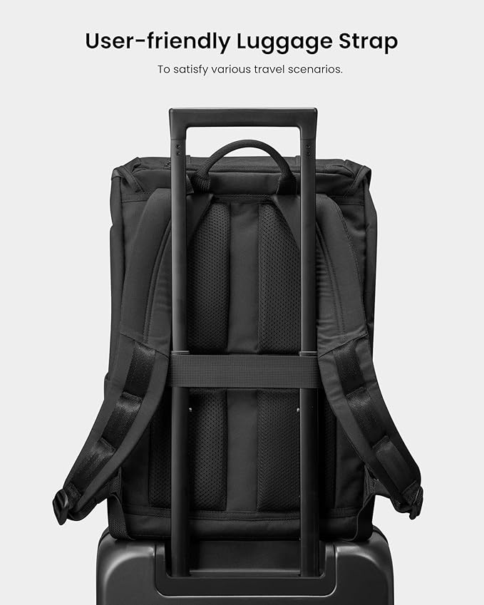 tomtoc Flap Laptop Backpack, Lightweight, Water-Resistant Casual Daypack, Durable Work-pack, Vintage Classic Rucksack for 13-15.6 Inch Laptop, perfect for Campus, Street, 22L, Dark