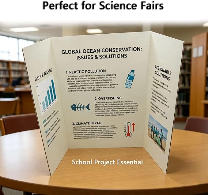 Tri-Fold Poster Boards, 25.7x17 Inch, Corrugated, 2-Pack, for School Projects and Exhibitions, with Double-Sided Tape and Colorful Stickers