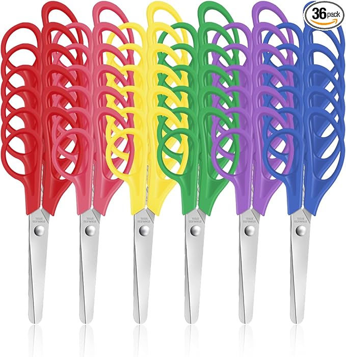 36 Packs Kids Blunt Tip Safety Scissors Bulk,5" Stainless Steel Craft Scissors for Preschool kindergarten, Xnluothsk