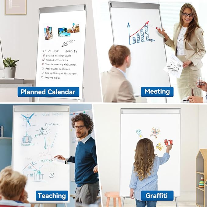 Portable White Board Dry Erase with Stands,Foldable Magnetic Standing Whiteboard Flip Chart Easel for School Office and Home(36x24 White)