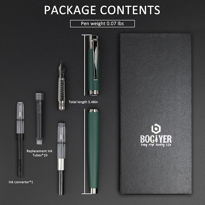 Luxury Fountain Pen Set,Ink Pen for Smooth Writing,Medium Nib,Includes 10 Ink Cartridges&Ink Converter,Best Pen Gift Case for Men & Women,fancy,calligraphy,Executive,Office pen-Blue