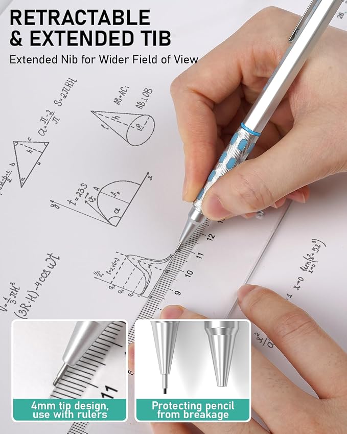 Nicpro Blocky Gear Metal Mechanical Pencil Set in Leather Case | 29PCS Art Drafting Pencils (0.3/0.5/0.7/0.9/2mm) with 330PCS Lead (HB 2H 4H 2B 4B 6B Color) For Writing Sketching Drawing