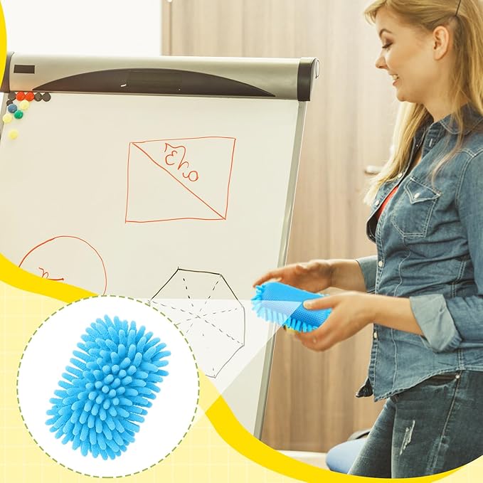 Zonon 4 Pieces Dry Erase Eraser Microfiber Shag Washable Whiteboard Eraser for Markers, Chalk, Home and Office (Blue,Yellow,Gray)