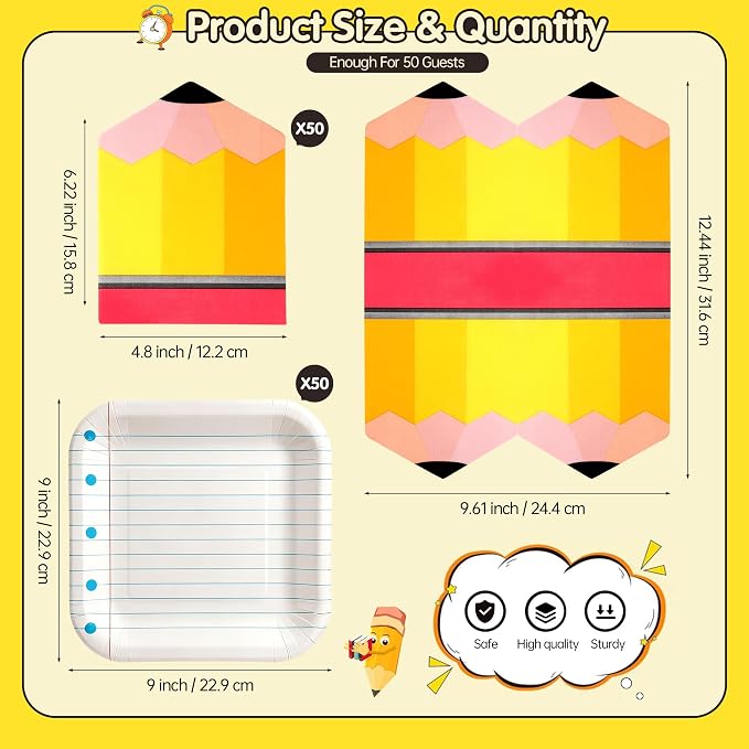 Kochorie 100 PCS Back to School Paper Plates and Napkins Set Serves 50 Dispsable Notebook Plates First Day of School Dinnerware Set for Kindergarten Preschool Classroom Composition Party Decor