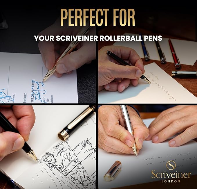 Scriveiner Rollerball Refill Black Broad - 4 Rollerball Refills Designed for Scriveiner Pens - Safety Ceramic Non Dry Roller Pen Refill B - Schmidt 888 Size – Made in Germany