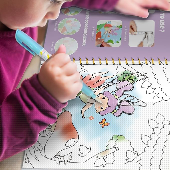 Magic Water Coloring Books for Children - Reusable Mess Free Water Reveal Art Kit with Water Pen, Travel Toys Easter Basket Stuffers for Kids Ages 3-12 Boys Girls Party Favors