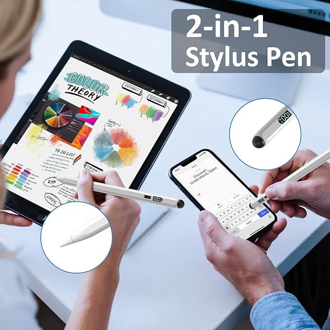 Digiroot iPad Apple Pencil 2025-2018, LED Power Display Dual-Tip Stylus Pen with 3X Fast Charge, Compatible for iPad A16 11/10/9/8/7/6, Pro 11"/12.9"/13''/M4, Air M3/M2/5/4/3, Mini 7/6/5