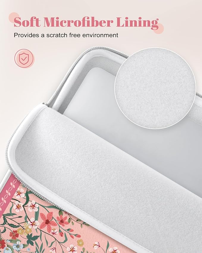 iCasso Pink Laptop Bag 13 inch,Cute Computer Sleeve Bag for Women,13-13.6 inch Laptop Carrying Case Compatible with MacBook Neo/Air/Pro 13-14 Sleeve, HP Dell ASUS Lenovo Chromebook Notebook,Floral