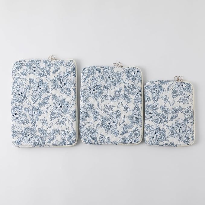 Puffy Laptop Sleeve 13-15.6 Inch Cute Quilted Laptop Protective Case Padded Floral Computer Sleeve for MacBook (B-Dark Blue, 13 Inch)