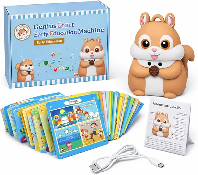 Little Squirrel Talking Pen with 55 Double-Sided Talking Flash Cards, Interactive Learning Toy for Kid, 1000+ Words, Phonics, Recording & Playback Function, Screen-Free Educational Toy for Toddlers