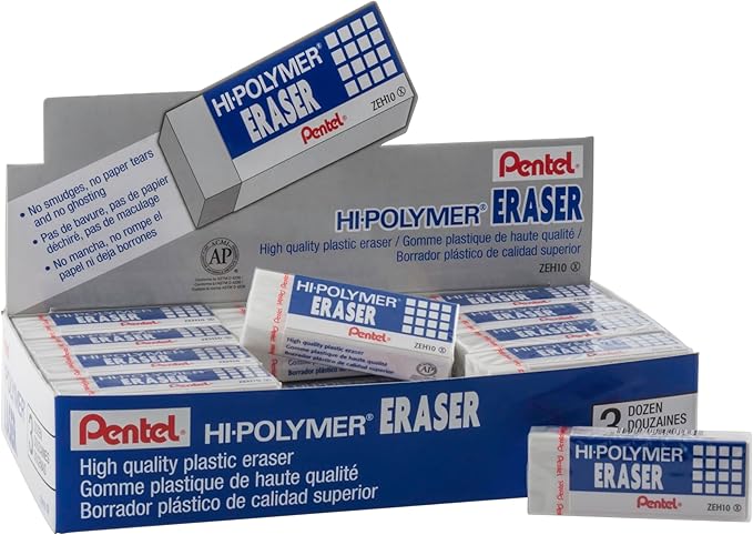 Pentel Hi-Polymer Block Eraser, Large, White, 36 Count (ZEH-10)