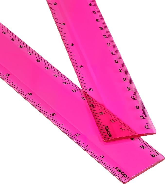 EBOOT 2 Pack Plastic Ruler Straight Ruler Plastic Measuring Tool for Student School Office(Rose Red,12 Inch)