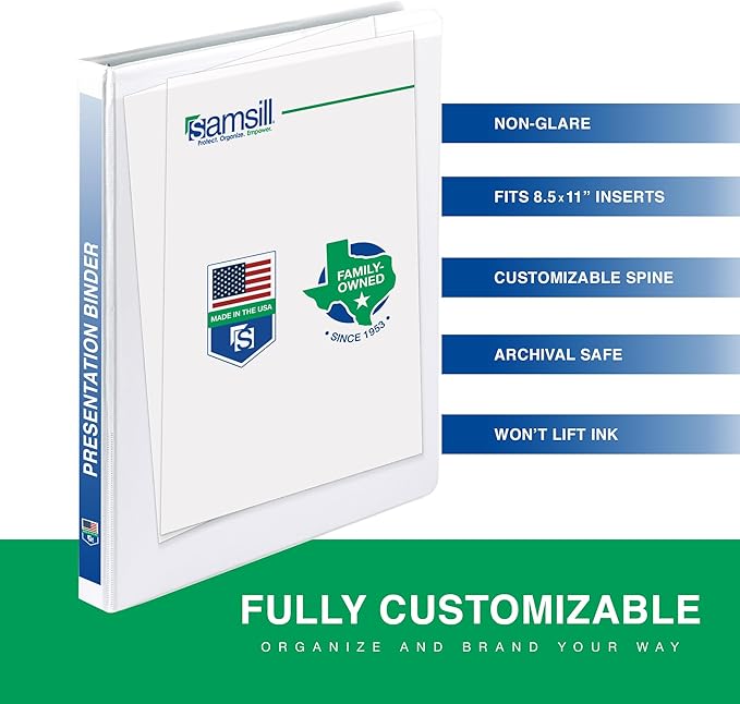 Samsill 0.5 Inch 3 Ring Binder, Economy Round Ring, Clear View Cover, 100 Sheet Capacity - for School, Home, Office - White, 6 Pack
