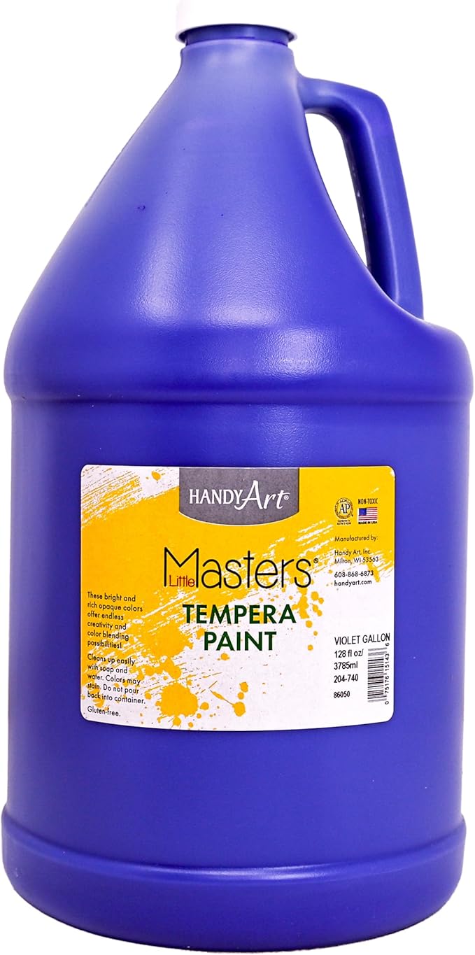 Handy Art Little Masters Tempera Paint, Violet, Gallon 128 oz Bottle, Bright & Mixable, High Opacity, Washable Colors for Classroom, Students, Kids, Young Artists, Safe & Non-Toxic, Made in USA