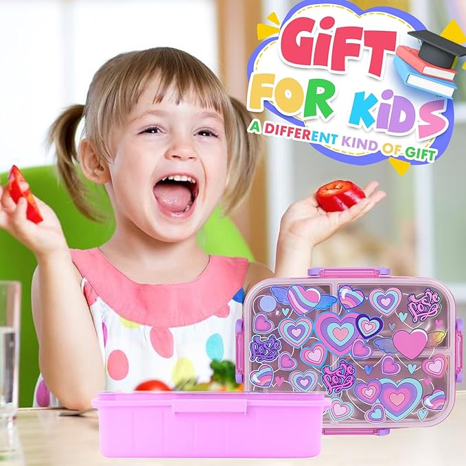 Stainless Steel Bento Lunch Box for Kids, 800ml/27oz BPA-Free Leak-Proof Food Containers with 3 Compartments, Freezer & Dishwasher Safe, Back to School Students Lunches Size for Ages 3-7