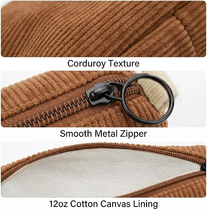 Soft Corduroy Pencil Case Pen Pouch Organizer, Small Stationery Bag | Cute brown pencil pouch, smooth zipper, daily cosmetics holder, compact organizer for school teen girls, women