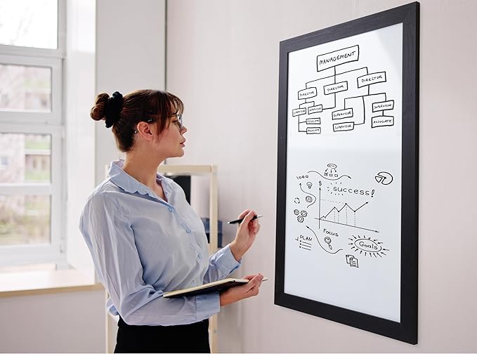 Real Wooden Framed Magnetic Dry Erase Whiteboard, 24" X 36", Vertical/Horizontal Wall Mount, Includes Black Marker, Eraser and 4 Magnets, by Better Office Products (Solid Black)