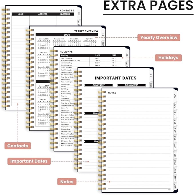 Planner 2026-2027, Academic Planner Weekly and Monthly, Jul 2026 - Jun 2027, Spiral Bound School Planning Tool with Tabs and Pocket, Perfect for Students & Teacher, 6.3" x 8.5", Garden of Whimsy
